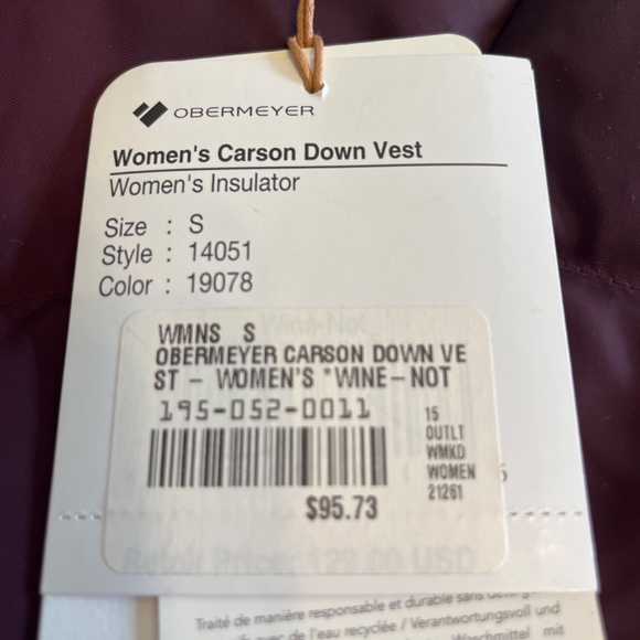 Women’s Size Small Wine Carson Down Obermeyer Vest - Picture 6 of 6